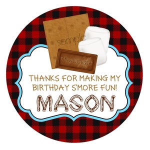 Smores Stickers, S&#39;more, Camping Birthday Party, Camp out, glamping, Favor Labels, Smores Party favors, Woodland, Lumberjack, Baby Shower