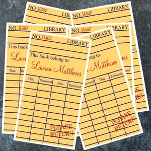 Personalized Library Book Stickers, Library book, Ex Libris, Vintage Library Card, Seals, Labels, Tags, Books, Reading, Custom image 1