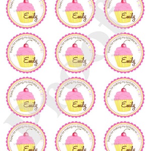 Pink lemonade Cupcake Stickers, Cupcake stickers, Cherry Cupcake stickers, Cupcake Birthday party, Cupcake labels image 2