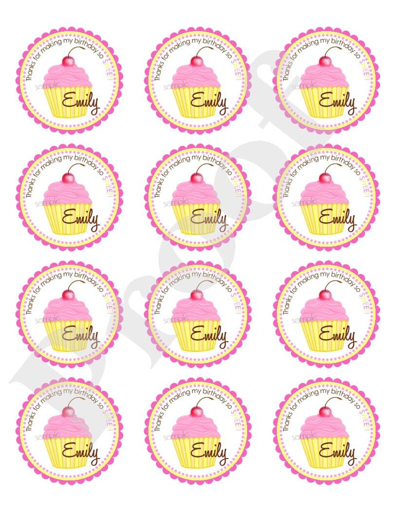 Pink lemonade Cupcake Stickers, Cupcake stickers, Cherry Cupcake stickers, Cupcake Birthday party, Cupcake labels image 2