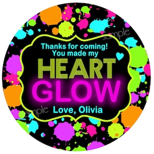 Glow Party Stickers, Neon, Glow Party favors, Glow in the dark party, favor labels, cosmic bowling, rollerskating