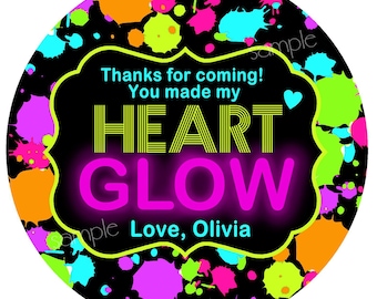 Glow Party Stickers, Neon, Glow Party favors, Glow in the dark party, favor labels, cosmic bowling, rollerskating, blacklight party