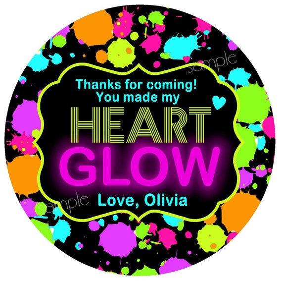 Glow Party Stickers, Neon, Glow Party favors,Glow in the dark party,favor labels,cosmic bowling,rollerskating,blacklight party Il_570xn