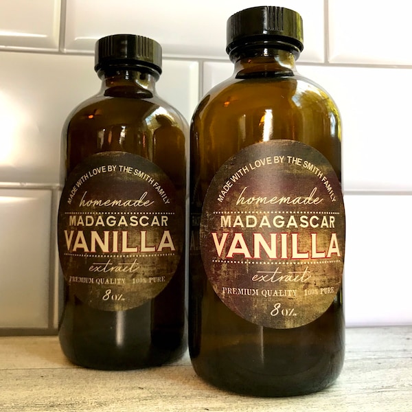 Vanilla Extract Labels, Homemade Madagascar Vanilla Extract labels, Distressed Vanilla Extract bottle labels, Personalized Stickers
