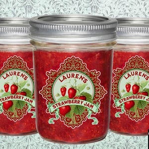 Strawberry Jam Labels, Custom Jam Label, Personalized Sticker, kitchen jam labels, custom Fruit Label, Mason Jar Labels, Fancy canning Label