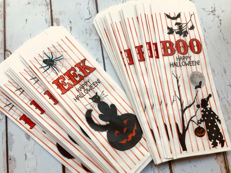 Halloween Popcorn Bags, Halloween Favors, Vintage Halloween Treat bags, Retro Trick or Treat bags,Personalized Popcorn bags, Halloween party afbeelding 10