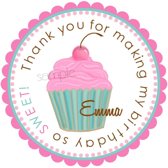 Cupcake stickers, Pink cupcake labels, Cherry Cupcake, Birthday party, blue, labels, tags, seals, birthday, gift, favor, set of 12 Il_570xn
