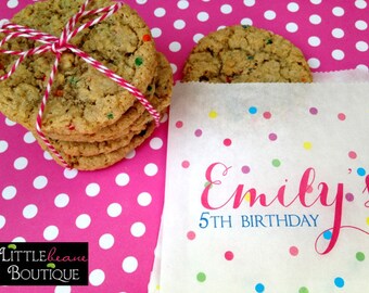 Personalized Sprinkle Cookie Bags, Kids Birthday Party Cookie Favor, Set of 12