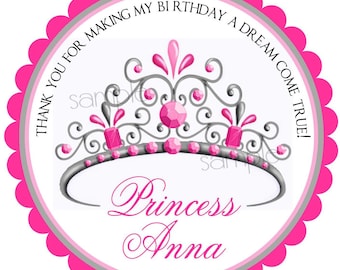 Princess Birthday party Stickers, Tiara stickers, Princess, Crown, quinceanera, Fairy Princess, Pink, Royal,  Labels, favors