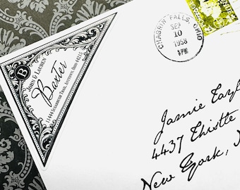 Heritage Style Return Address Labels, Victorian Triangle Return Address Label, Vintage Mail Post Labels, Tuscan Acanthus Leaf, Initial