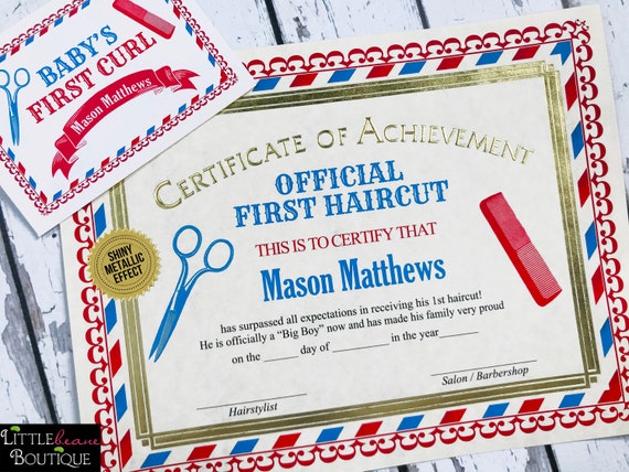 Personalized Baby's First Haircut certificate and Envelope, Baby Book Hair Keepsake, 1st Haircut Gold Certificate, Boy OR Girl Il_570xn