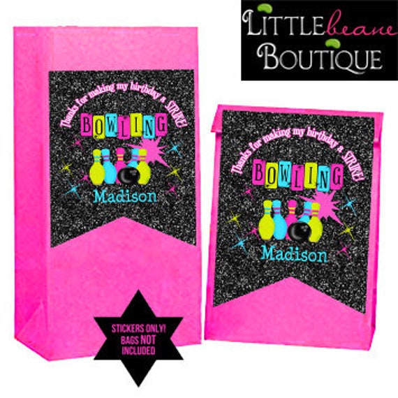 Bowling Stickers, Bowling Party favors, Bowling Favor bags, Bowling birthday party, LARGE favor labels, Cosmic Bowling Il_570xn