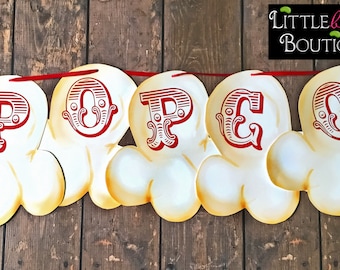 Printable Popcorn Banner, Movie Night Banner, Circus Popcorn Sign, Carnival Popcorn Banner, AUTOMATIC DOWNLOAD, Old Fashion Popcorn Sign