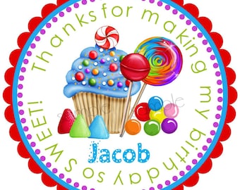 Candy Stickers, Oh Sweet Candy Stickers, PRIMARY COLORS, Cupcake, Candy, Lollipop, Gumballs, Birthday, Children Labels, favor