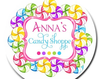 Candy Stickers, Candy birthday party, Candy Shoppe Swirl, Rainbow candy, Candy labels,  Birthday stickers, kids