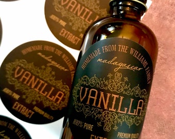 Vanilla Extract Labels - Homemade Madagascar Vanilla Extract labels - Old World Vanilla Extract bottle labels - Vintage Black