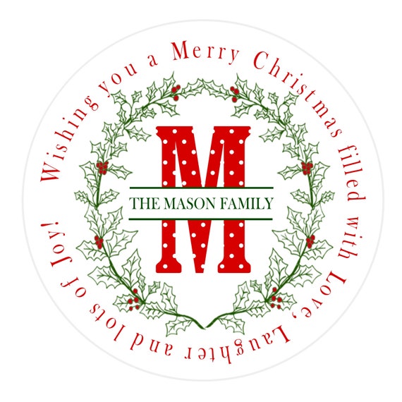 Monogram Christmas Stickers, Family gift labels, Holly Wreath, Christmas Gift Labels, Christmas labels, Personalized Gift stickers Il_570xn