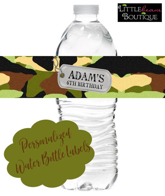 Army Birthday Party Camo Water Bottle Labelscamoflauge Camo Etsy