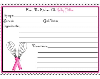 Personalized  Recipe Cards, Whisk recipe cards, Cooking, Baking, Kitchen, Wedding, Shower, Hostess, Housewarming, set of 12