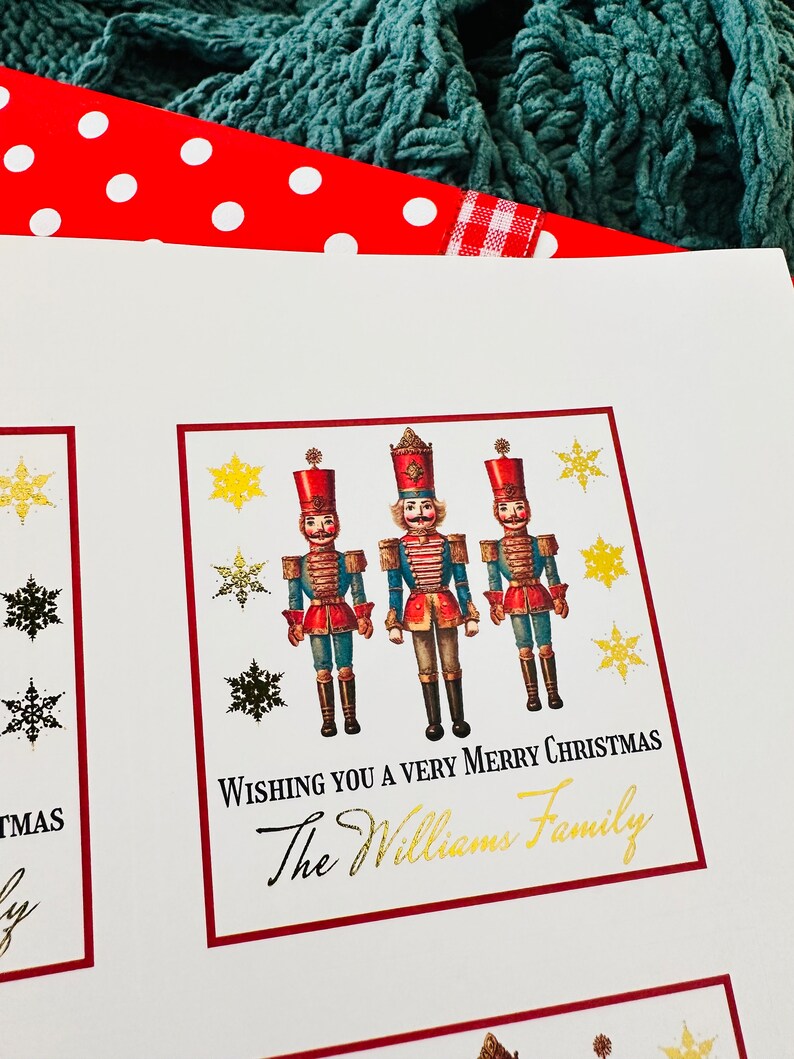 Gold Nutcracker Christmas Gift Stickers, Christmas Labels, Vintage
