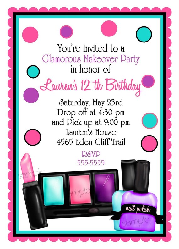 Makeup Birthday Party Invitations Makeup Makeover Sleepover Slumber 