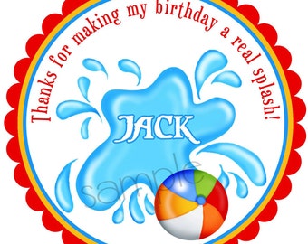 Pool Party Stickers, Kids Pool Party Labels, Party Favors, Treat bag Labels, Summer Party