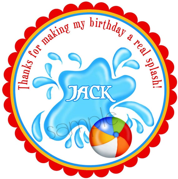 Pool Party Stickers, Pool Birthday party, boy, Summer, Beach, Tropical, Birthday, Favor, Custom, Set of 12 Il_570xn