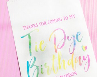 Pastel Tie Dye Birthday Party Favor Bags, Personalized Rainbow Treat bags