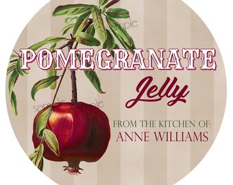 Pomegranate Labels, canning labels, Jelly, Jam, Preserves, mason jar labels, personalized, Fruit stickers, Kitchen stickers, baking