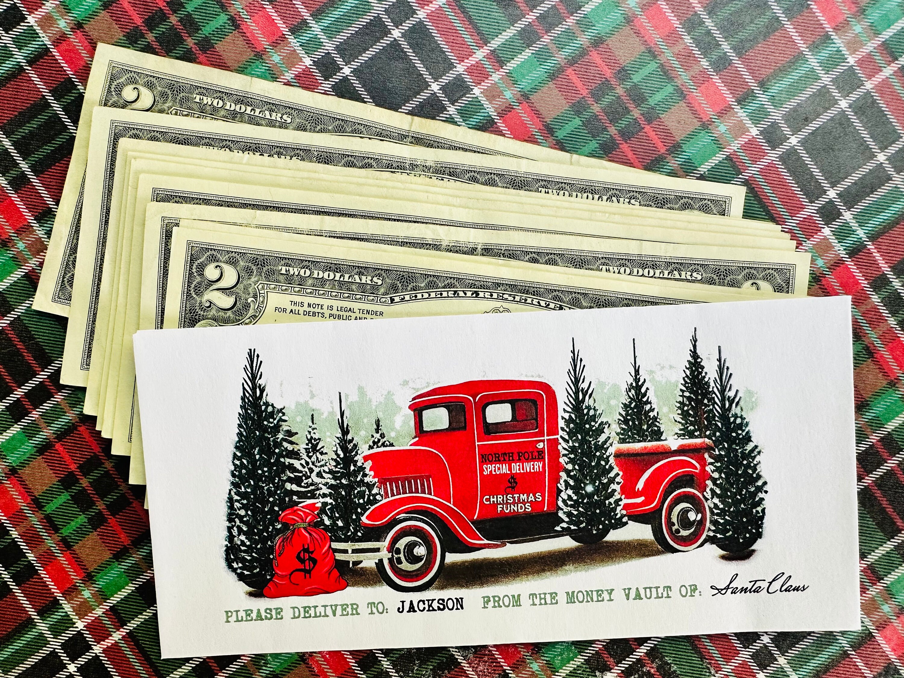 Personalized Christmas Money Envelopes, Money Gift ideas, money gift, Teenagers, Kids, Stocking Stuffer, Santa cash gift, Pickup Truck