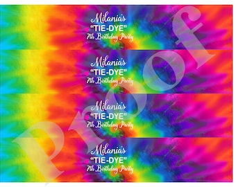 Fiesta de cumpleaños con temática tie-dye, etiquetas para botellas de agua, fiesta tie-dye, fiesta de pintura, decoraciones para fiestas de arte, artículos para fiestas, etiquetas para camisetas tie-dye