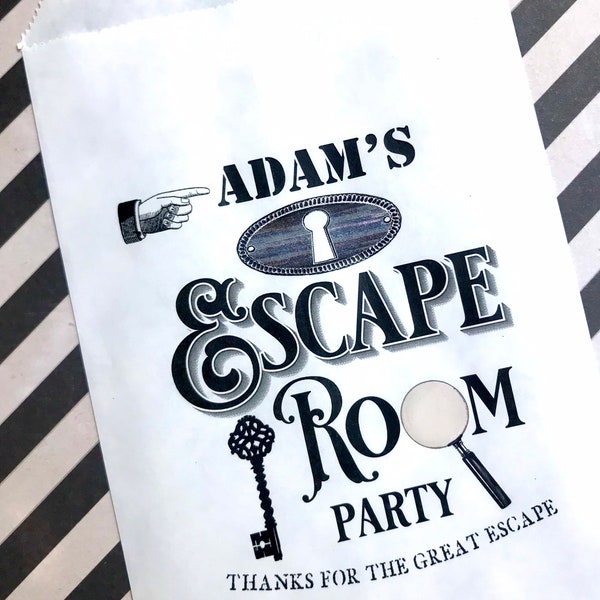 Escape Room Favor Bags, Escape Room Party, Escape Room Birthday Party Favors, Treat bags, Paper bags, Mystery Party, Thank you bags