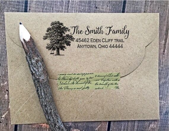 Tree Return Address Stamp, Forest Stamp, Tree Swing Stamp, Wedding Stamp, Pre inked Stamp, Custom rubber Stamp, Personalized Stamp Il_570xn