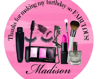 Personalized Makeup Stickers, Makeup birthday party, Sweet 13, Lipstick, Eyeshadow, Spa Stickers, Tags, Party favors, makeup party