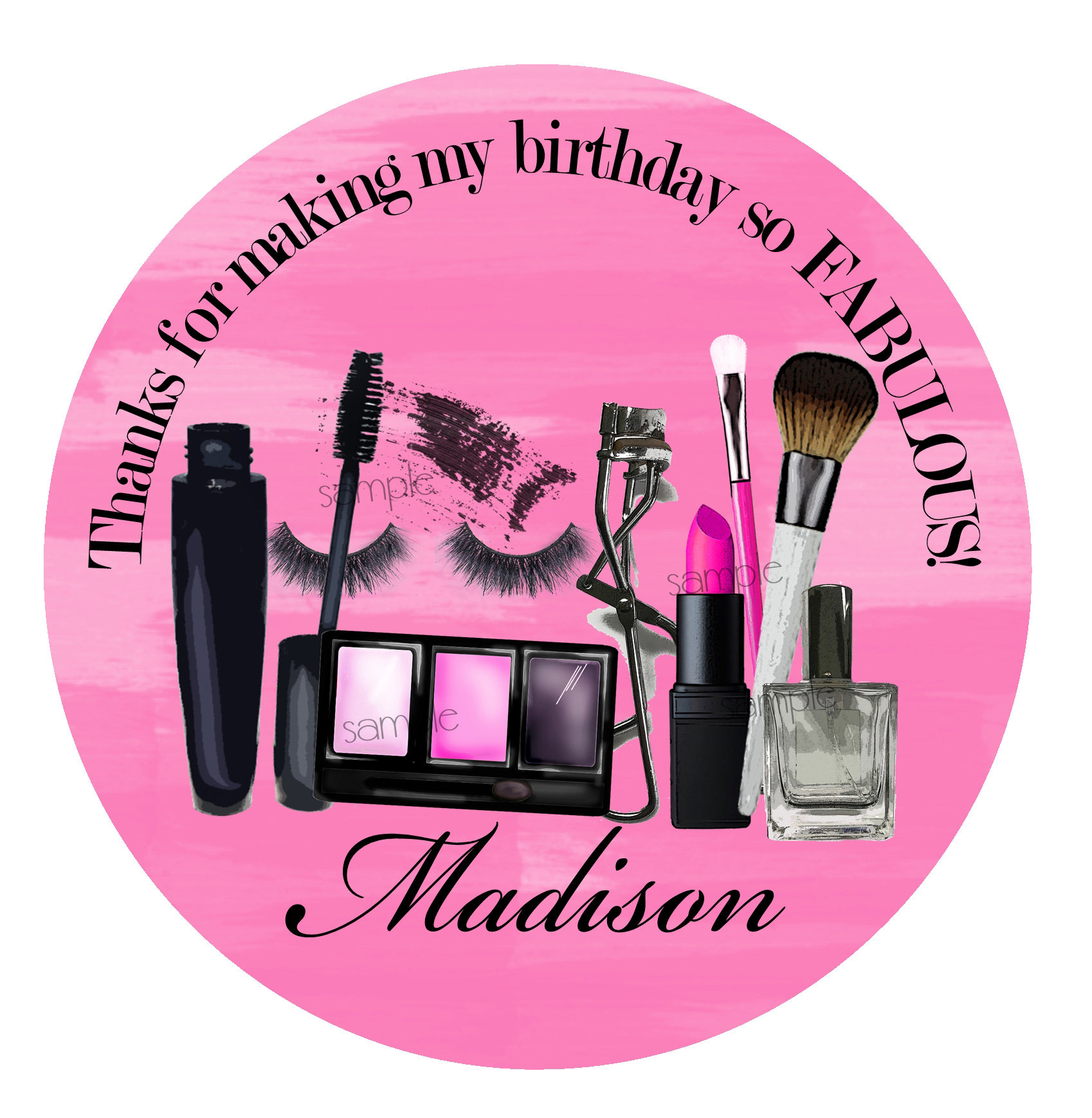 Square Personalized Birthday Party Stickers Makeup Party Birthday Party