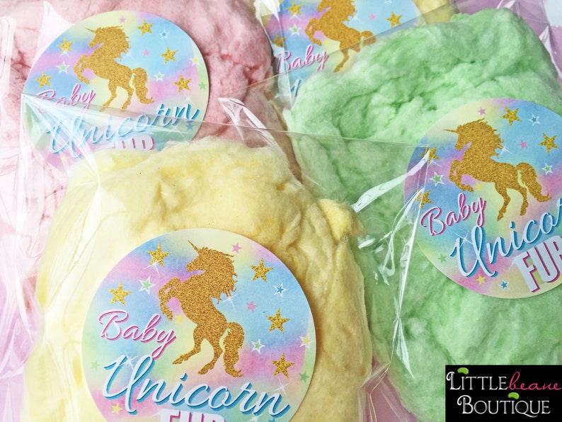 Unicorn Stickers, Unicorn Birthday party, Baby Unicorn Fur, Cotton Candy, Unicorn Hair, Personalized, Rainbow Unicorn, unicorn favors image 3