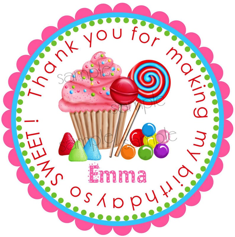 Candy stickers, Sweet Shop Party, Oh Sweet Candy Land, Cupcake, Candy, Lollipop, Sweet Tarts, Gumballs, Birthday, Children, Labels, favor image 1