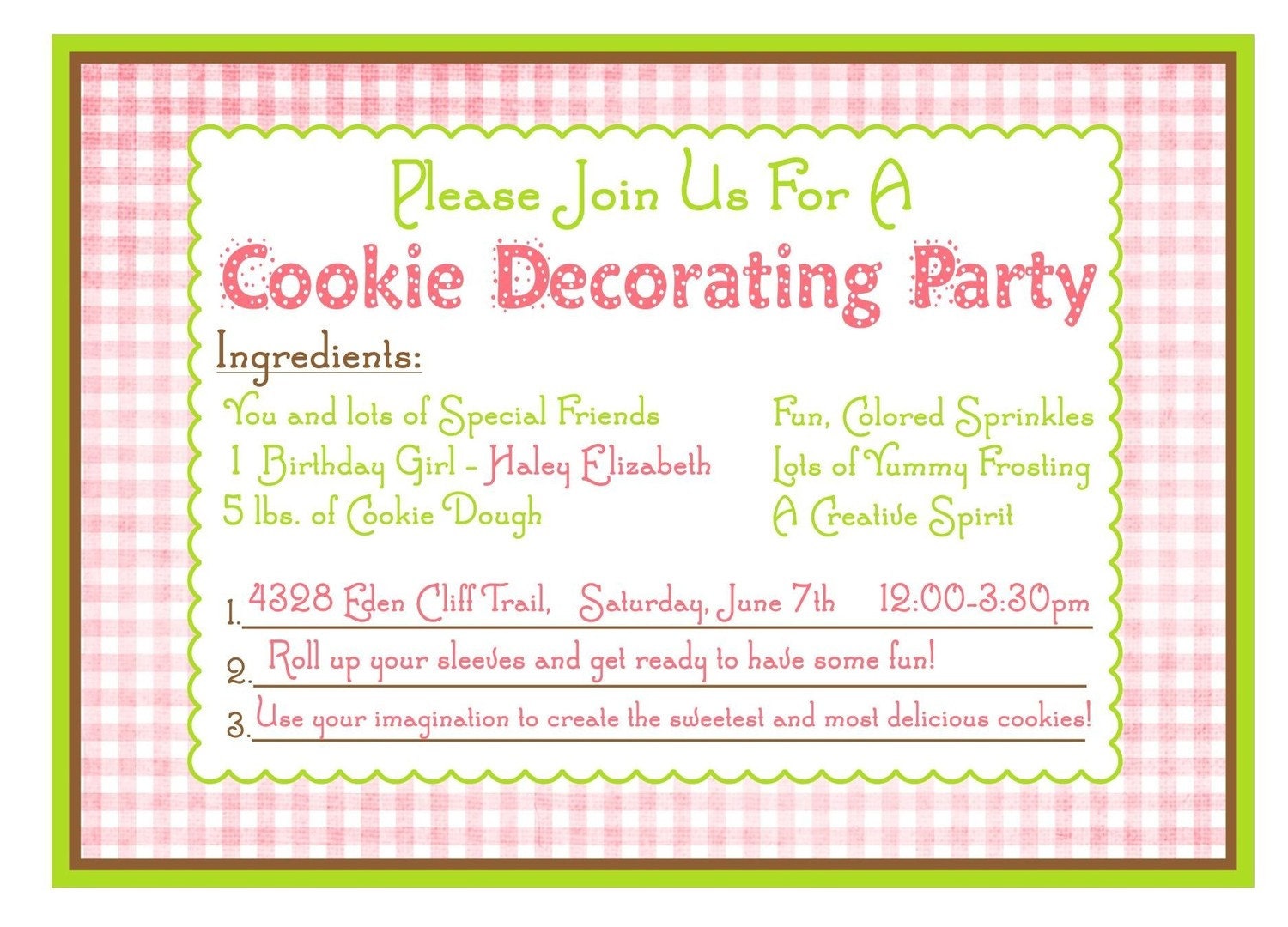 Baking Party Custom Digital File Girl Birthday Party Printable Cookie ...