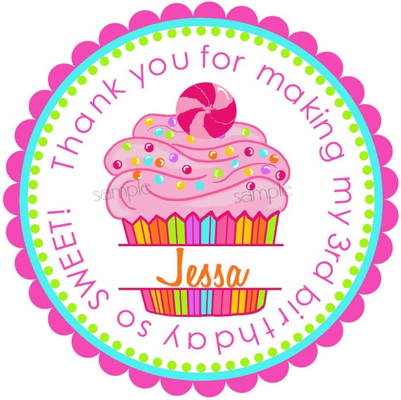 Cupcake Stickers, Candy Surprise Cupcake, Personalized stickers, Labels, Seals, Birthday, Candy