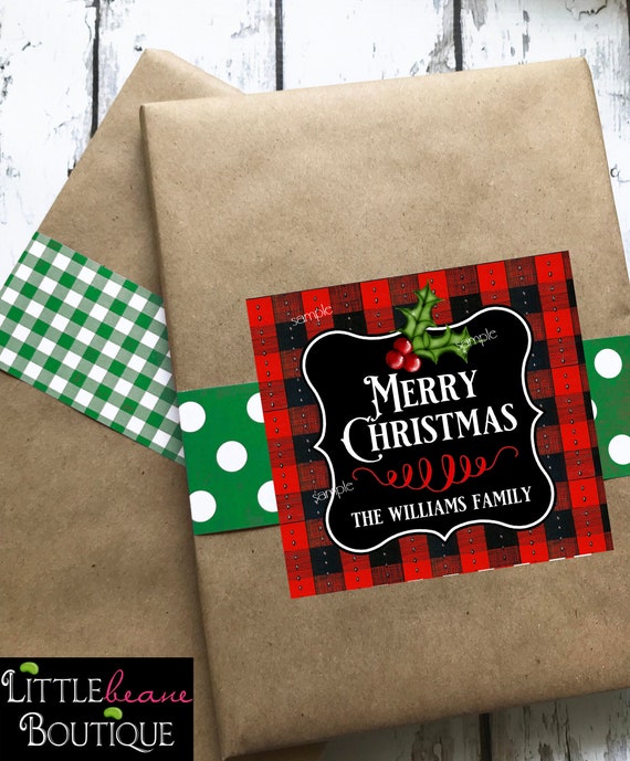 Christmas Gift Labels - Christmas gift Stickers - Personalized Christams Labels - Plaid Holly Gift stickers - Family Gift labels Il_570xn