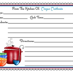 Personalized Recipe Cards, Soups On, Kitchen, Cooking, Baking, Set of 12 Recipe cards image 1