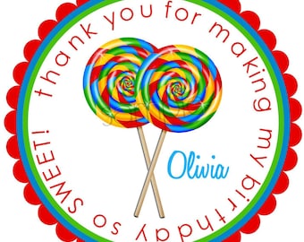 Personalized Lollipop Labels, Sweet Shop Birthday Party Favors (12 Count)