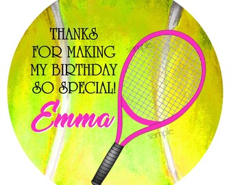 Personalized Tennis Birthday Stickers, Tennis Ball Party Favor Labels