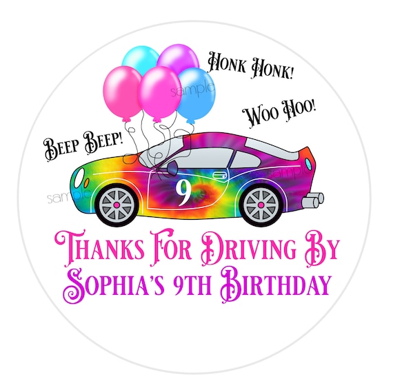Drive by Birthday Party Stickers - Tie Dye Stickers - Quarantine Drive by Stickers - Drop off treat bag labels - Drive Through Party labels Il_570xn