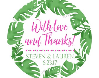Palm Leaf Stickers, Tropical Leaf Labels, Personalized Wedding Stickers, Wedding favor labels, Botanical Wedding, Tropical Wedding favors
