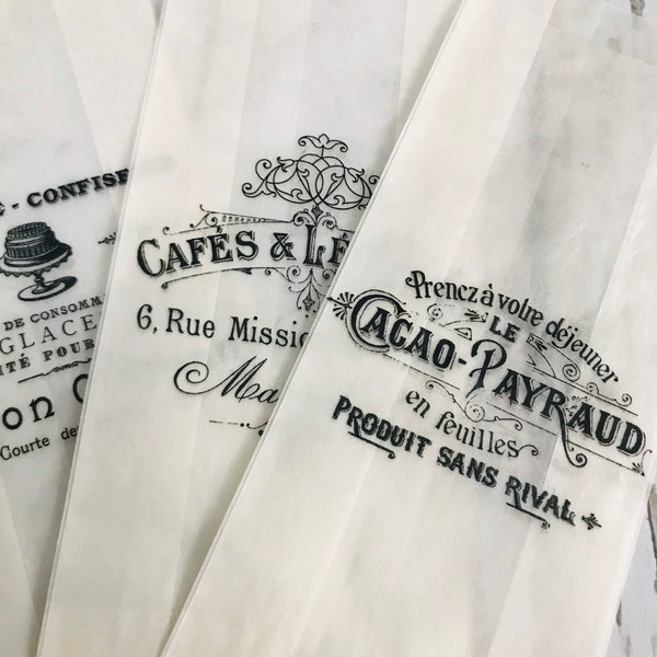 French bakery bags, Small French patisserie bags, boulangerie bags, Paris Party treat bags, glassine bags, Vintage French Candy bags