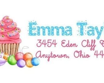 Return Adress Labels, Wonderland Sweet Shoppe, Address Labels, Seals, Envelope Seals, Candy, Lollipop, Cupcake, Children