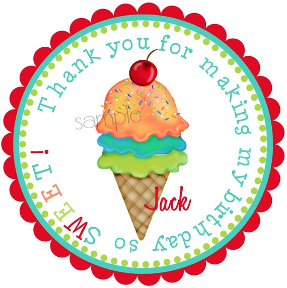 Personalized Stickers, Ice Cream Treats, Labels, BOY, Tags, Seals, Birthday, favor, Children, etsykids, set of 12 Il_570xn