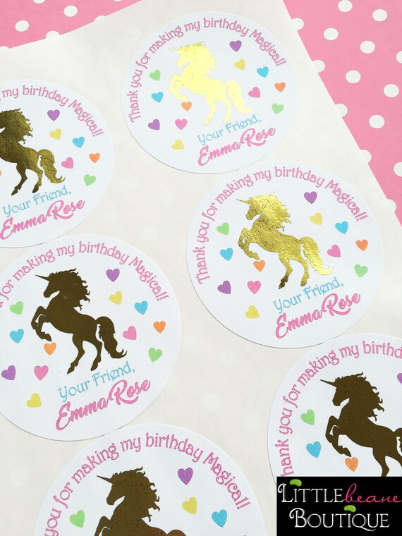 Unicorn Birthday stickers, Unicorn Party, Unicorn Favors, Unicorn Stickers, Unicorn Birthday party, Gold Foil ,Unicorn Fur, Personalized Il_570xn