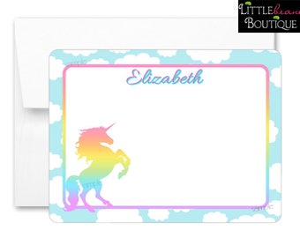 Rainbow Unicorn Notecards, Unicorn Stationery, Flat notecards, Rainbow Unicorn, Thank you Notes, childrens stationary